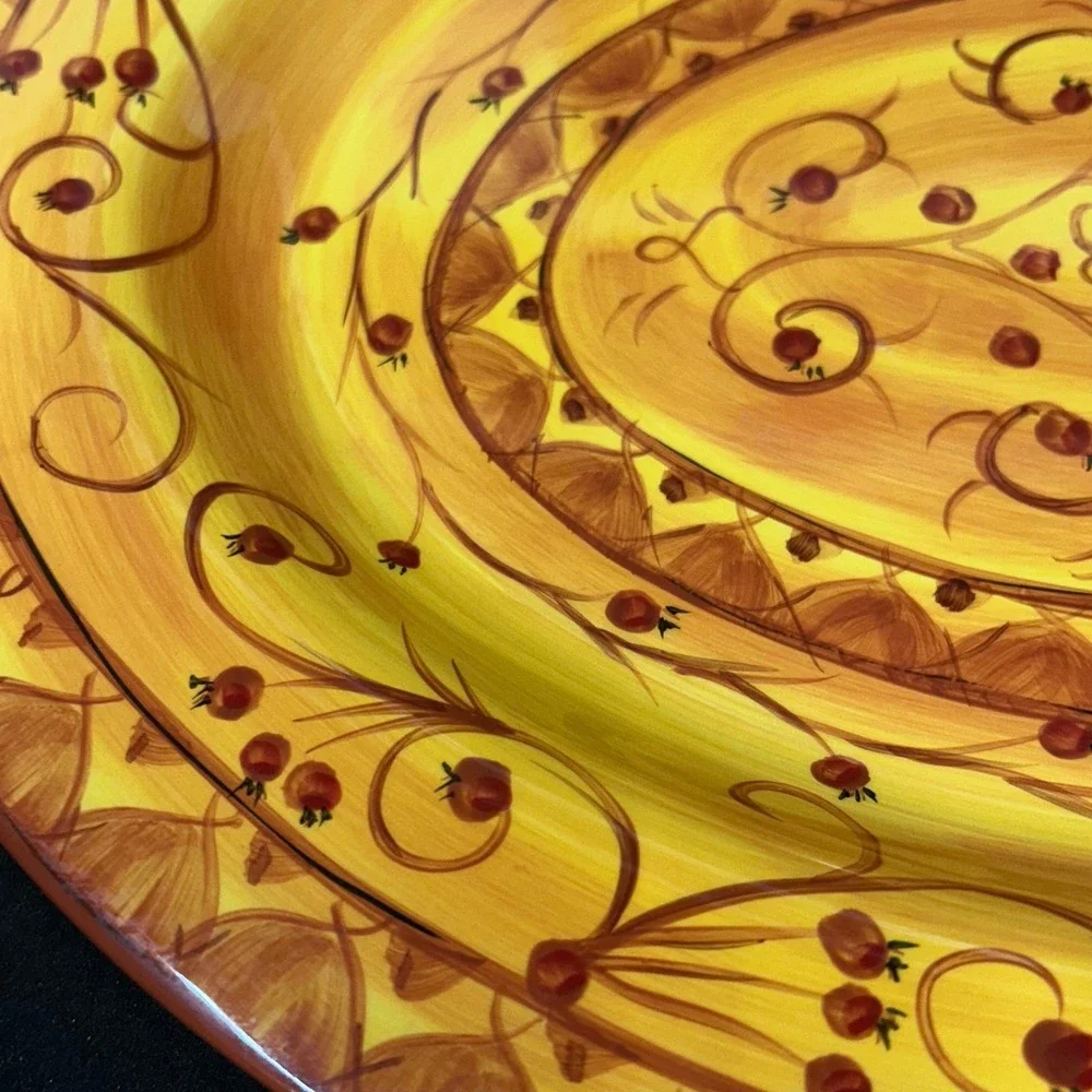 Pier 1 Karistan Hand Painted Earthenware Oval Serving Platter Yellow 16 Inch